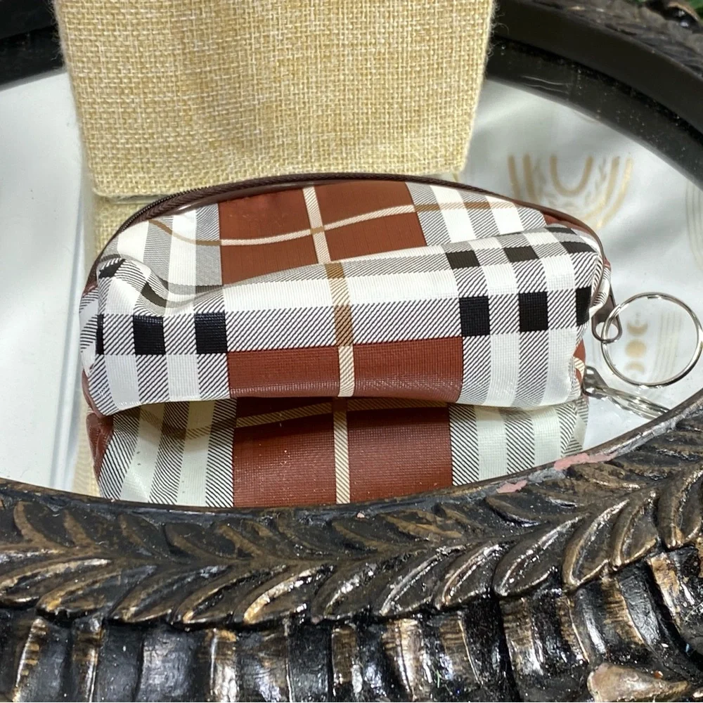 Plaid Cosmetic Bag - Brown and Black